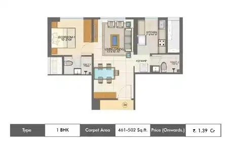 1 BHK 461 – 502 SqFt