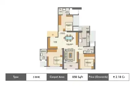 3 BHK 858 SqFt